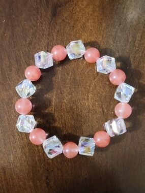 Handmade Beaded Bracelet with Cherry Quartz and Crystal